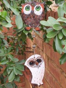 Owl hand painted wooden ornament